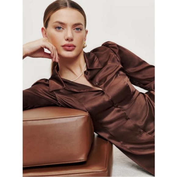 Reformation silk Elegant Brown Dress in cafe NWT - Picture 4 of 7